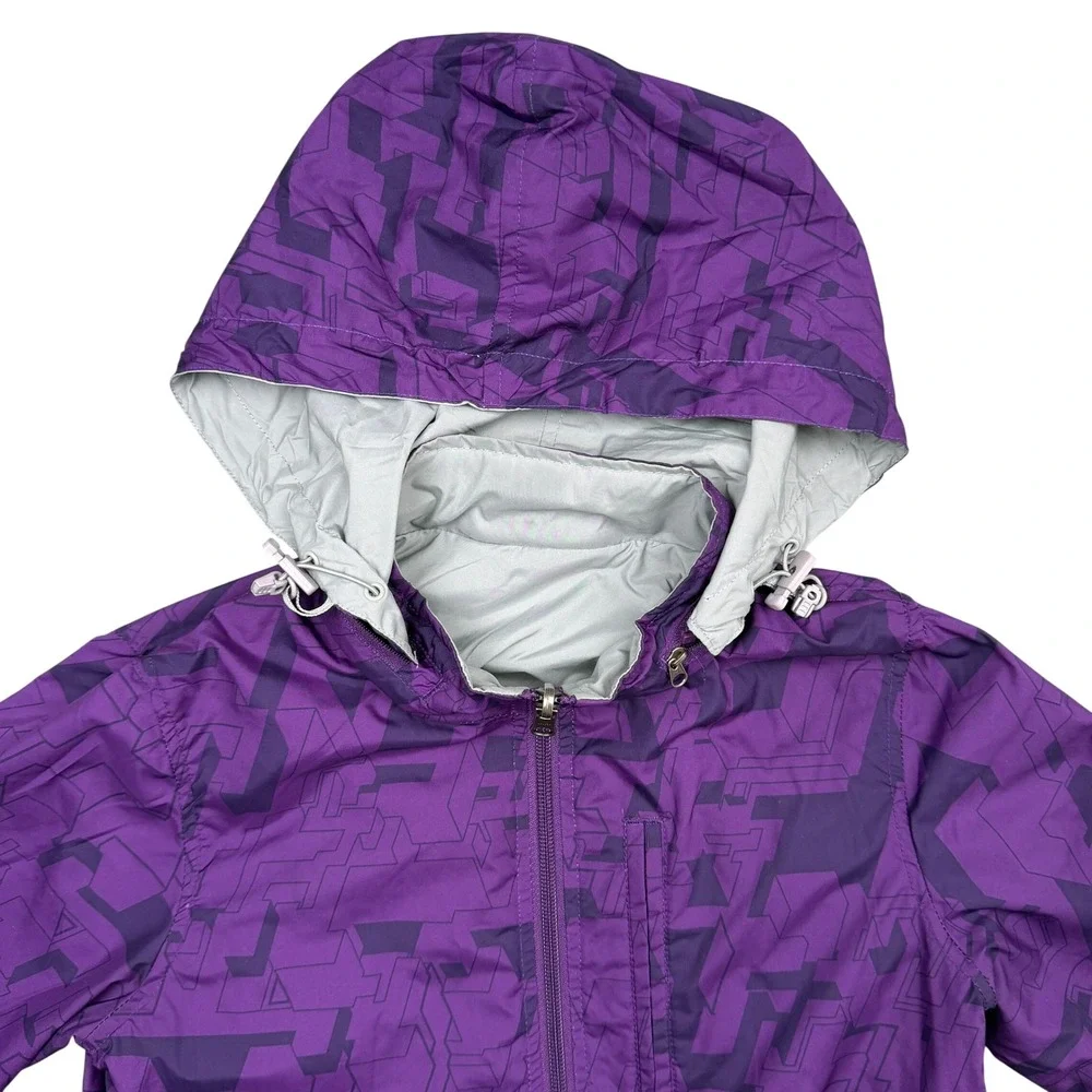 RARE Stussy Reversible Hooded Jacket Womens S Purple Grey Geometric Print Zip